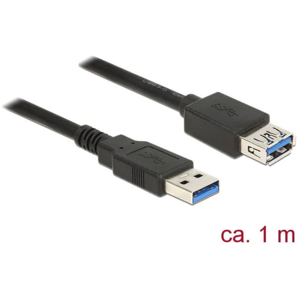 Delock USB-kabel USB 3.2 Gen1 (USB 3.0) USB-A kontakt, USB-A uttag 1.00 m Svart guldpläterad kontakt 85054