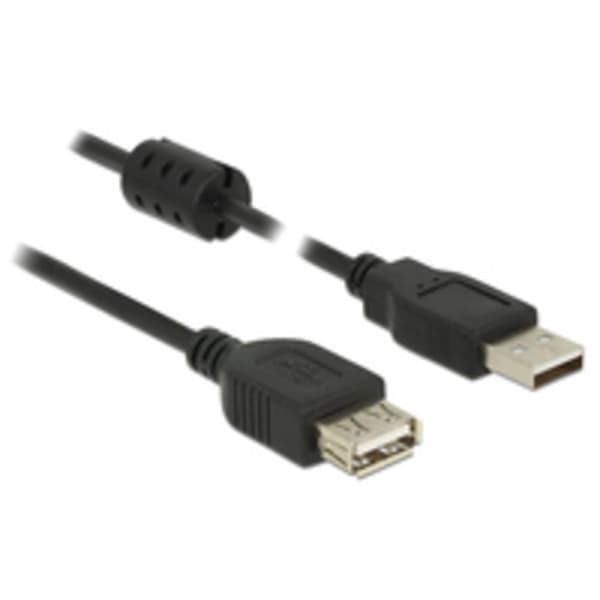 Delock USB-kabel USB 2.0 USB-A kontakt, USB-A uttag 3.00 m Svart med ferritkärna 84886