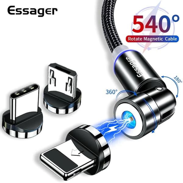 540° Magnetisk laddkabel som passar alla dina enheter 3-i-1 Micro-USB, Typ-C, iPhone