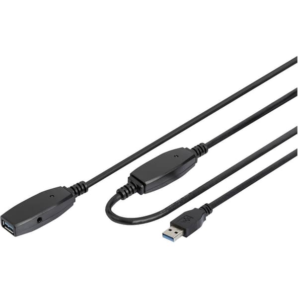 Digitus USB-kabel USB 3.2 Gen1 (USB 3.0) USB-A kontakt, USB-A uttag 15.00 m Svart Skärmad, dubbelt skärmad DA-73106