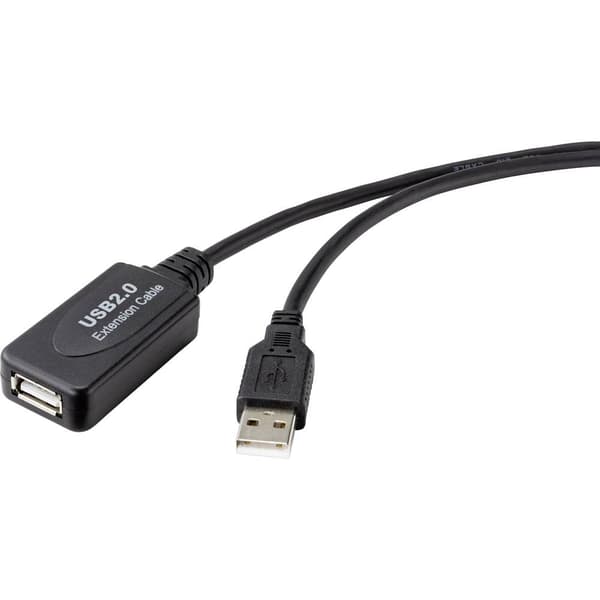 Renkforce USB-kabel USB 2.0 USB-A kontakt, USB-A uttag 10.00 m Svart Aktiv med signalförstärkning RF-4535084