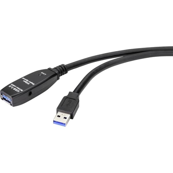 Renkforce USB-kabel USB 3.2 Gen1 (USB 3.0) USB-A kontakt, USB-A uttag 10.00 m Svart RF-4598346