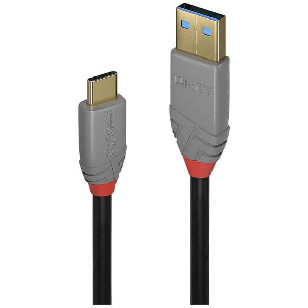 LINDY USB-kabel USB 3.2 Gen2 (USB 3.1 Gen2) USB-C®-kontakt, USB-A kontakt 0.50 m Svart, Grå 36910