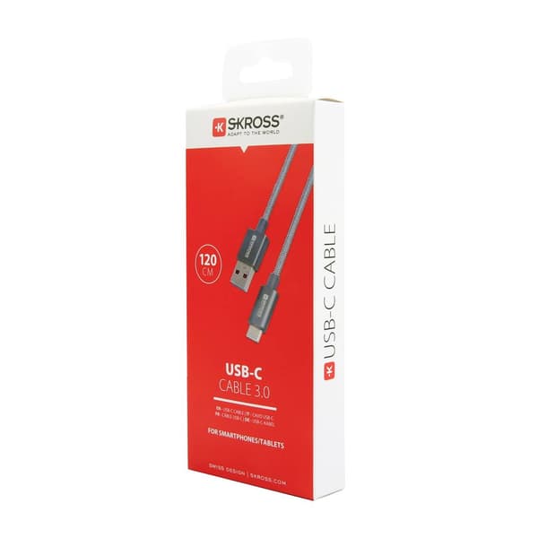 Skross USB-kabel USB 3.2 Gen1 (USB 3.0) USB-A kontakt 1.20 m Space Grå Rund, Flexibel, Polymer beläggning SKCA0012A-C12