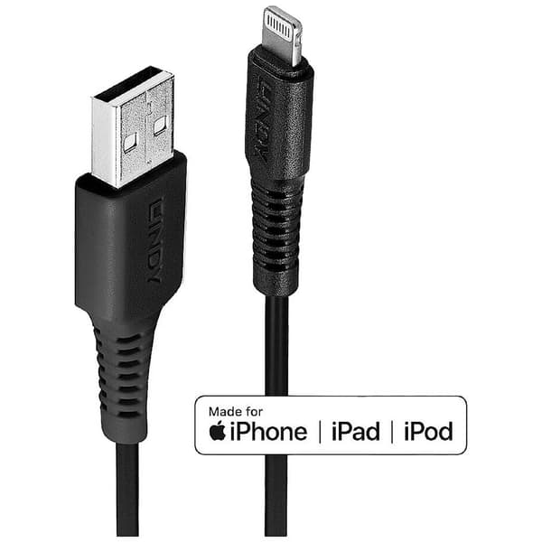 LINDY USB-kabel USB 2.0 Apple Lightning kontakt , USB-A kontakt 2.00 m Svart 31321