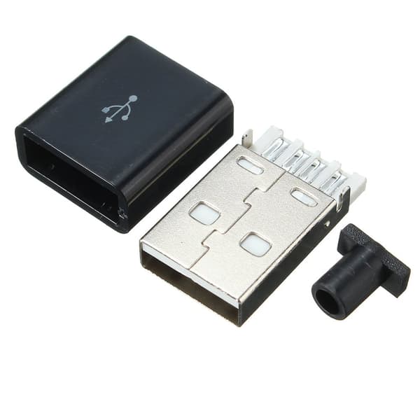 1x USB 2.0 Typ-A-kontakt 4-stifts hane-adapter Lödkontakt & svart hölje fyrkantig