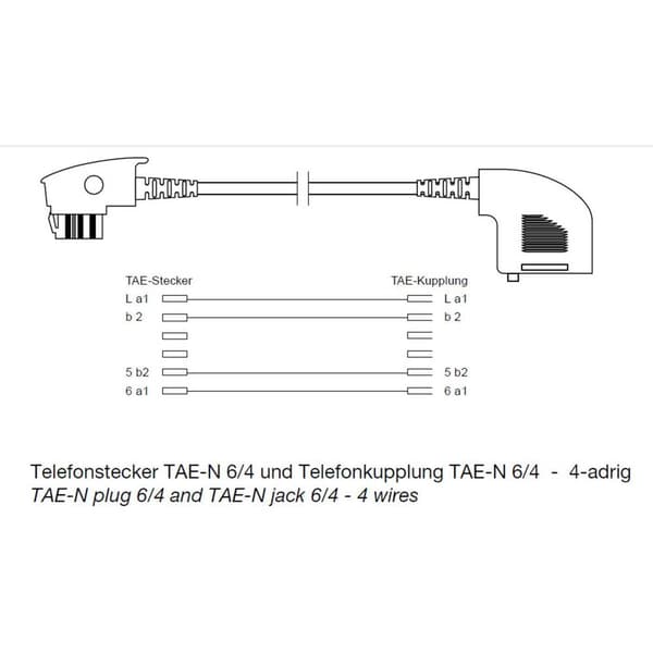 Shiverpeaks Fax Förlängningskabel [1x TAE-N-stiftdon - 1x TAE-N-koppling] 15 m Svart