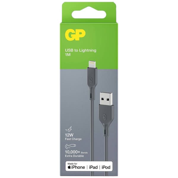 GP USB-laddningskabel USB 2.0 USB-A kontakt, Apple Lightning kontakt 1.00 m Grå GPCBCl1NGYUSB160