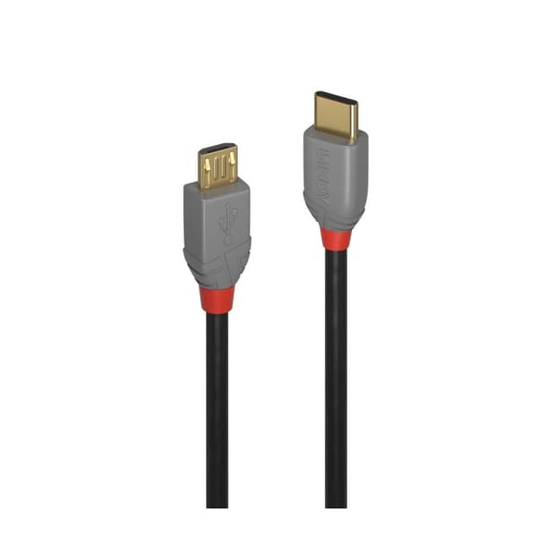 LINDY USB-kabel USB 2.0 USB-C®-kontakt, USB-Micro-B-kontakt 1.00 m Svart, Grå 36891