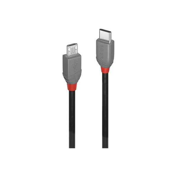 LINDY USB-kabel USB 2.0 USB-C®-kontakt, USB-Micro-B-kontakt 1.00 m Svart, Grå 36891