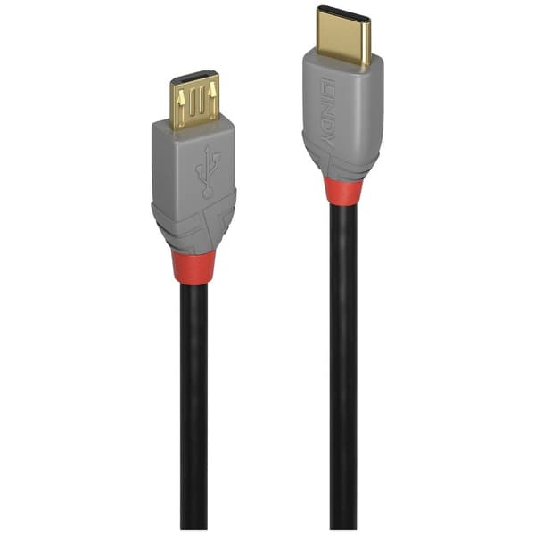 LINDY USB-kabel USB 2.0 USB-C®-kontakt, USB-Micro-B-kontakt 1.00 m Svart, Grå 36891