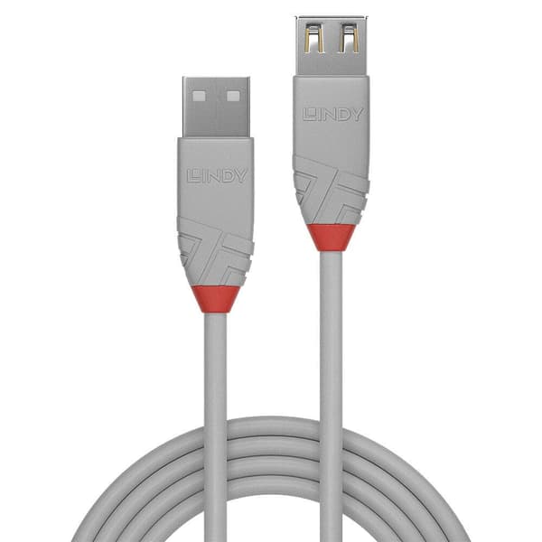 LINDY USB-kabel USB 2.0 USB-A kontakt, USB-A uttag 3.00 m Grå 36714