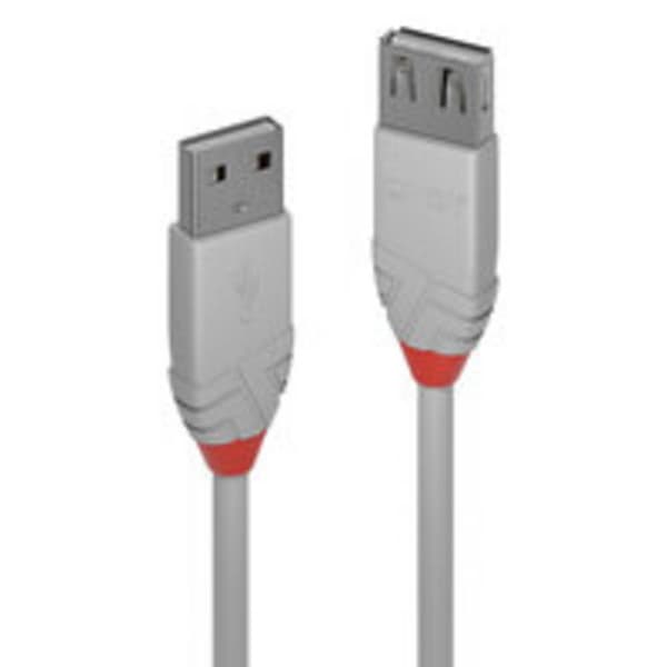 LINDY USB-kabel USB 2.0 USB-A kontakt, USB-A uttag 3.00 m Grå 36714