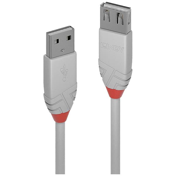 LINDY USB-kabel USB 2.0 USB-A kontakt, USB-A uttag 3.00 m Grå 36714