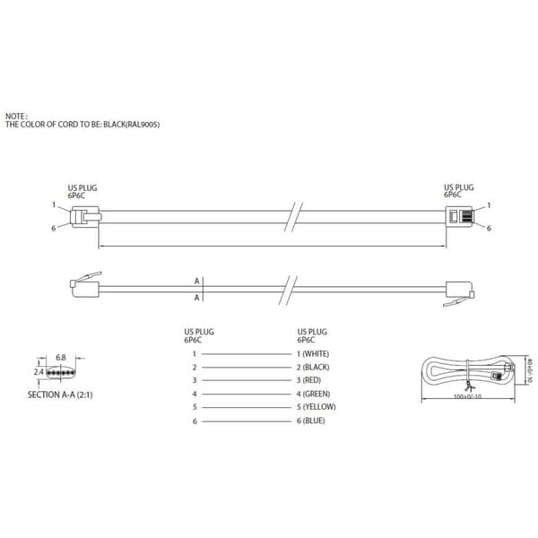 Shiverpeaks Western Anslutningskabel [1x RJ12 hane 6p6c - 1x RJ12 hane 6p6c] 10 m Svart