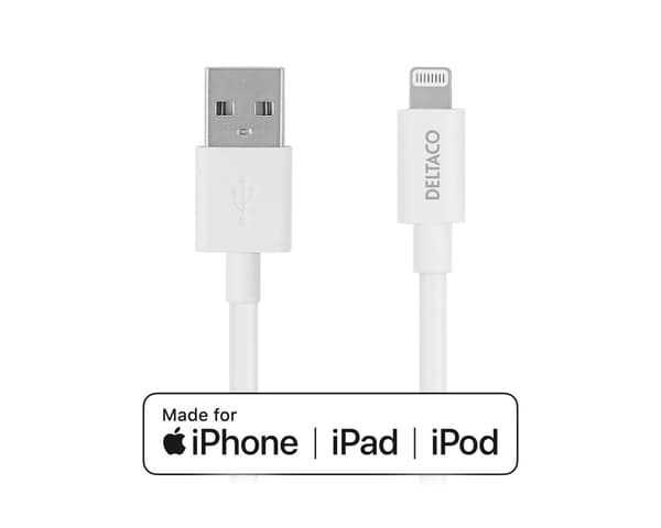 USB-A till Lightning MFi - Ladd/synkkabel 0.5m - Vit