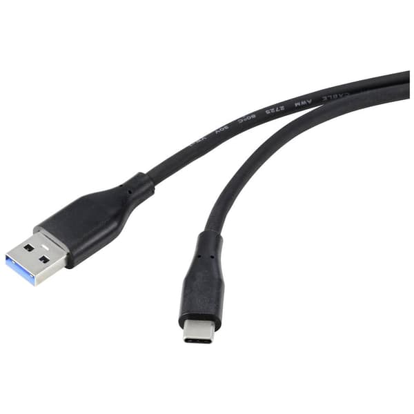 Renkforce USB-kabel USB 3.2 Gen1 (USB 3.0) USB-A kontakt, USB-C®-kontakt 3.00 m Svart PVC-mantel, Högflexibel RF-499517