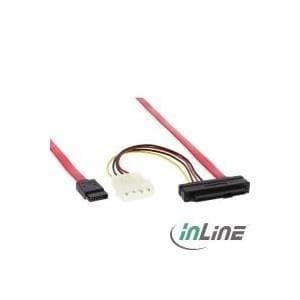 InLine - Internt SAS-kabel - Internt SAS 29-benet (SFF-8482) - Internt strømforsyning 4-benet til 22-benet SATA - 50 cm - Rød (27602)