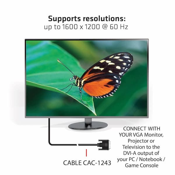 CLUB3D DVI-A-VGA-KAAPELI M/M 3m/9,8ft 28 AWG DVI-D Musta