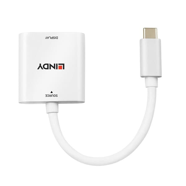 Lindy - Videoadapter - enkelt link - USB-C (M) til DVI-D (W) - Thunderbolt 3 - 10 cm - 1920 x 1200 (WUXGA) understøtter 60 Hz (DVI og VGA) - hvid