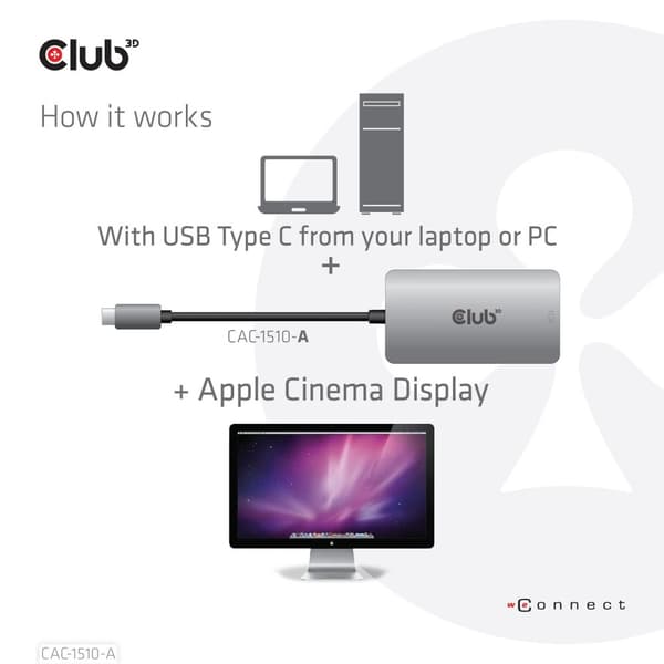 Club 3D - USB/DVI-kabel - dual link - USB-C (M) til DVI-D (W) - USB 3.2 Gen 1 - 24,5 m - tommelfingerklemmer, 4K-understøttelse
