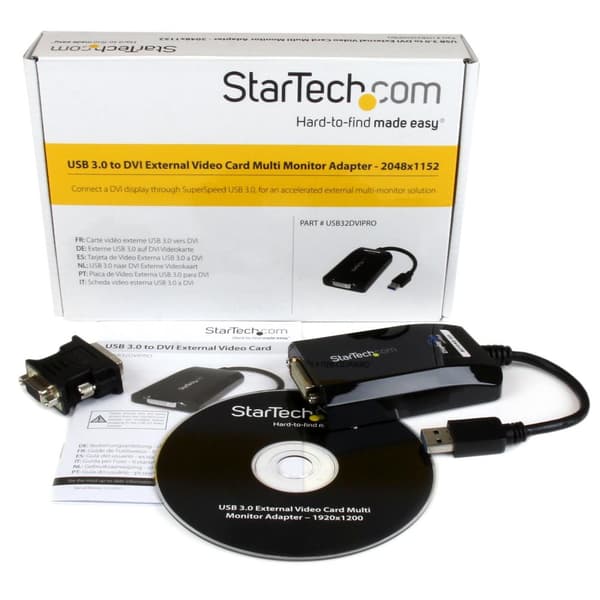 StarTech.com USB3.0–DVI/VGA-videosovitin - Ulkoinen usean näytön näytönohjain - 2048x1152 - Ulkoinen videosovitin - DisplayLink DL-3100N - 512 Mt DDR2