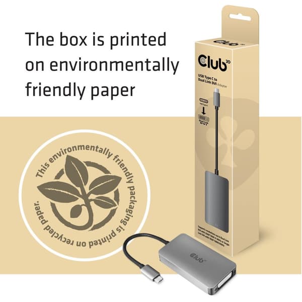 CLUB3D USB3.2 Gen1 Typ-C till Dual Link DVI-D HDCP ON Version Active Adapter M/V