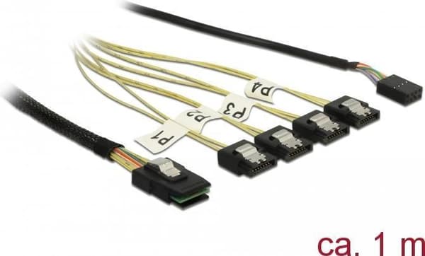 DeLOCK - Internt SAS-kabel - SAS 6Gbit/s - Mini SAS (SFF-8087) til SATA, sidebånd - 1 m