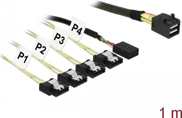 DeLOCK - SATA / SAS kabel - SAS 12Gbit/s - Mini SAS HD (SFF-8643) til 4 x SATA - 1 m