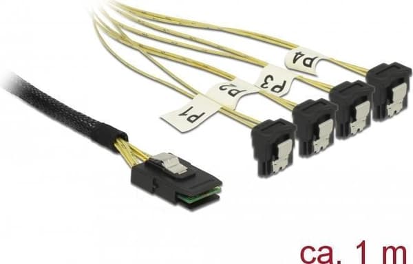 DeLOCK - SATA / SAS-kabel - SAS 6Gbit/s - Mini SAS (SFF-8087) (S) til SATA (R) vinklet - 1 m (85687)