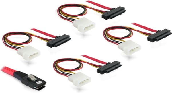 DeLOCK Mini-SAS SFF-8087 > 4x SAS SFF-8482 + 4x Molex - 0,50 meter