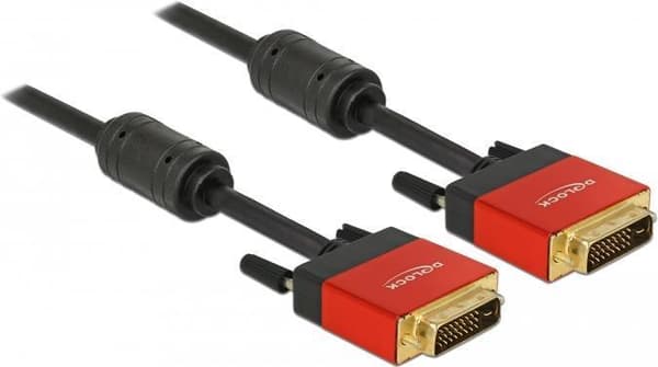 DeLOCK - DVI-kabel - dual link - DVI-D (M) til DVI-D (M) - 5 m - fingerskruer, 4K-understøttelse - sort, rød