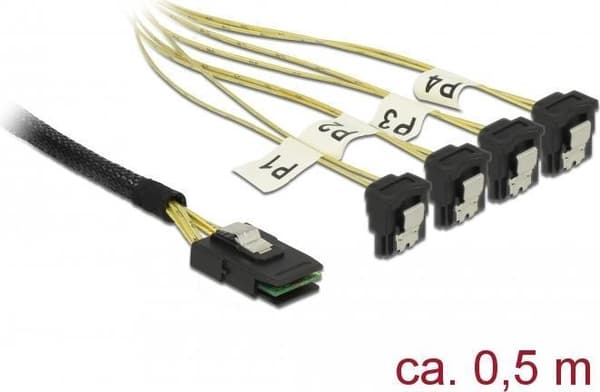 DeLOCK - SATA / SAS kaapeli - SAS 6Gbit/s - Mini SAS (SFF-8087) (S) SATA (R) kulmaan - 50 cm (85686)
