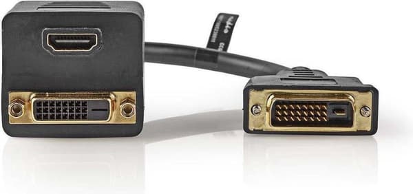 Nedis CCGP32951BK02 Adapterkabel Dvi Dvi-d 24+1 ben han - Dvi-d 24+1 ben hun + HDMI™ udgang 0,2 M sort