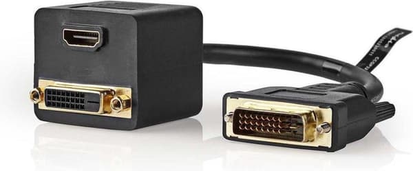 Nedis CCGP32951BK02 Adapterkabel Dvi Dvi-d 24+1 ben han - Dvi-d 24+1 ben hun + HDMI™ udgang 0,2 M sort