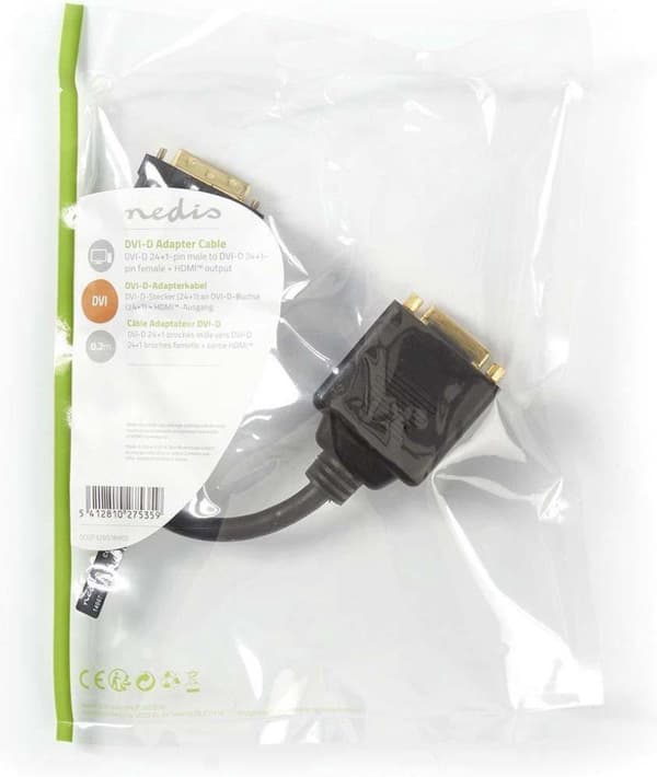 Nedis CCGP32951BK02 Adapterkabel Dvi Dvi-d 24+1 ben han - Dvi-d 24+1 ben hun + HDMI™ udgang 0,2 M sort