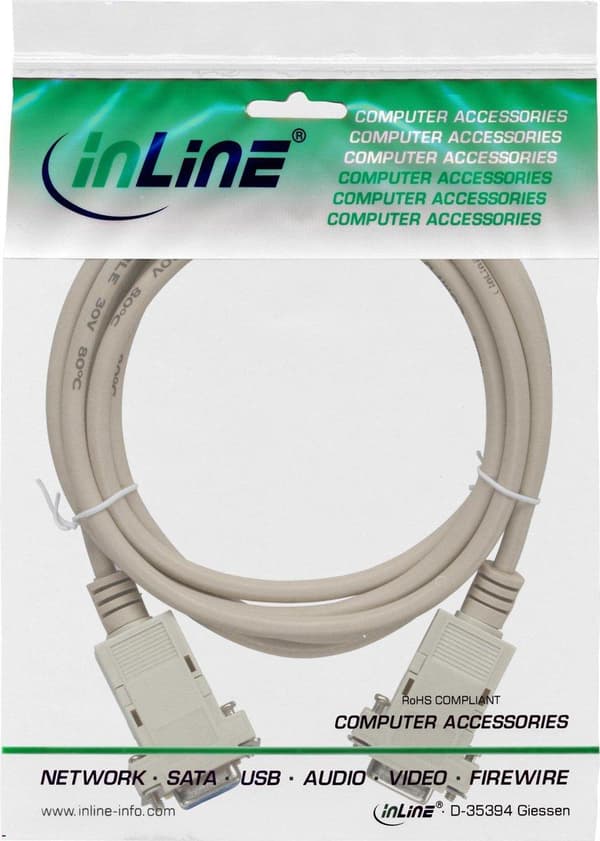 InLine Serial RS232 nulmodemkabel 9-pin SUB-D (v) - 9-pin SUB-D (v) - 10 meter