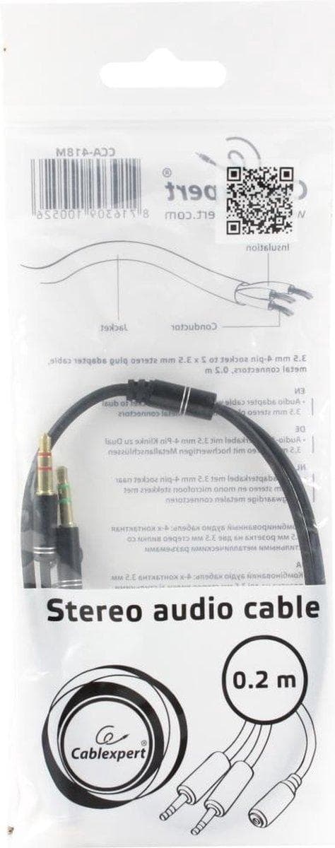 Gembird !Sovitin audio stereo 3.5mm mini Jack/4PIN/ äänikaapeli 0.2 m 2 x 3.5mm musta