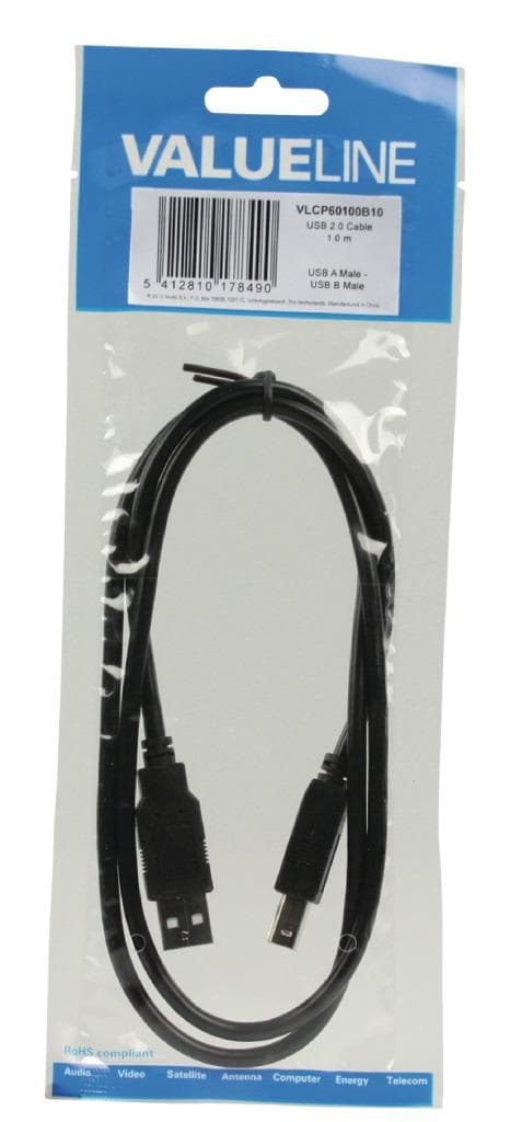 Valueline Vlcp60100b10 Usb 2.0 Usb A Hane - Usb B Hane Kabel 1.00 M Svart
