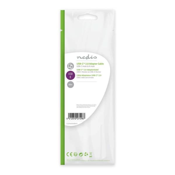 Nedis CCGP60600BK01 USB 2.0-kabel Type-c™ hane - A hane 0,1 M svart