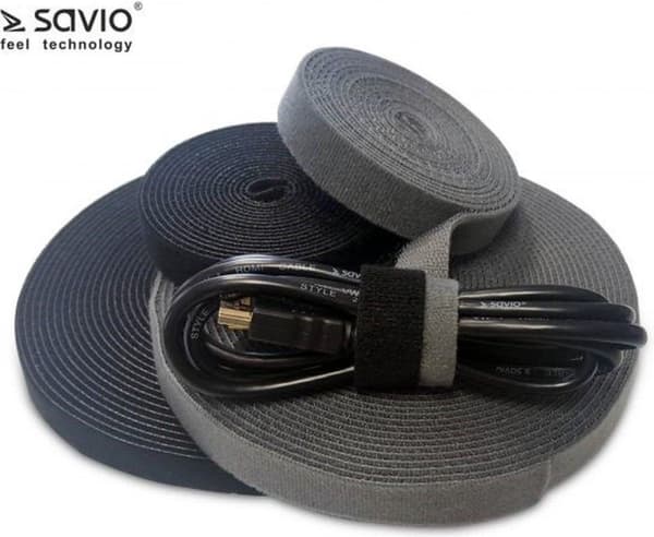 SAVIO Organizer för kablar, tejp, kardborreband, svart, 10m OC-01/B 1 st