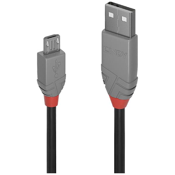 LINDY USB-kabel USB 2.0 USB-A kontakt, USB-Micro-B-kontakt 0.50 m Svart, Grå 36731