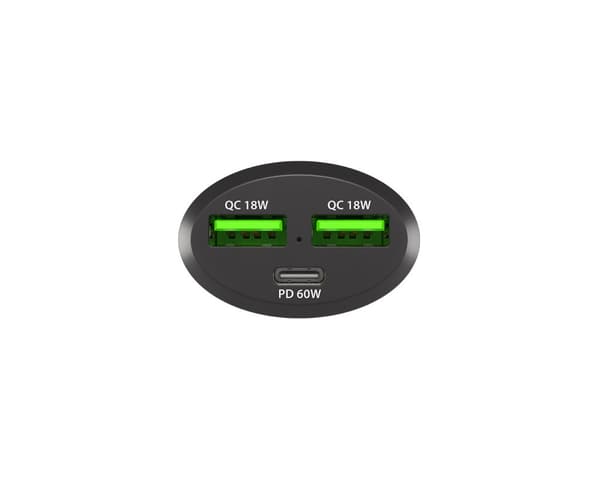 Coney autolaturi - 2x USB-A 1x USB-C 84W PD 3.0 - Musta