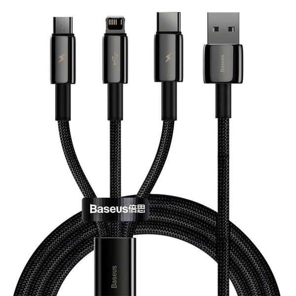 Baseus Universal Tungsten 3-in-1 USB cable (Type C / Lightning / micro USB) 3.5A 1.5m Black (CAMLTWJ-01)