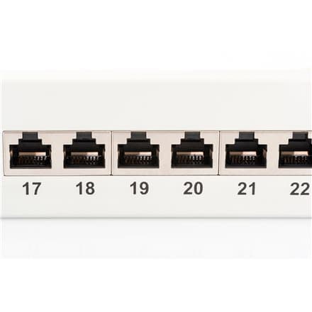Digitus | Patch Panel | DN-91624S | White | Category: CAT 6; Ports: 24 x RJ45; Retention strength: 7.7 kg; Insertion force: 30N max | 48.2 x 4.4 x 10.