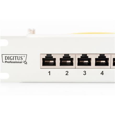 Digitus | Patch Panel | DN-91624S | White | Category: CAT 6; Ports: 24 x RJ45; Retention strength: 7.7 kg; Insertion force: 30N max | 48.2 x 4.4 x 10.