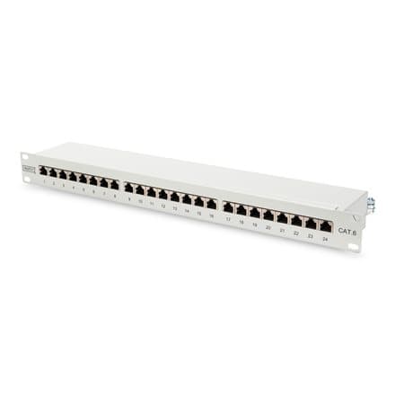 Digitus | Patch Panel | DN-91624S | White | Category: CAT 6; Ports: 24 x RJ45; Retention strength: 7.7 kg; Insertion force: 30N max | 48.2 x 4.4 x 10. Grå