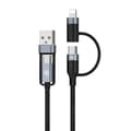Miniatyrbild 1 av 8: Tellur 4in1 Cable USB/Type-C to Type-C (PD65W)/Lightning (PD20W) 1m Black