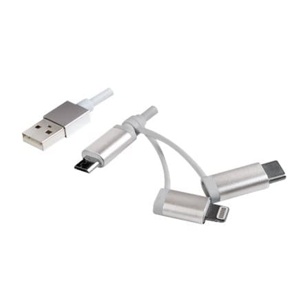 CABLU alimentare si date LOGILINK, telefon, 3 + 1, USB 2.0 (T) la Lightning (T) + Micro-USB 2.0 (T) + USB 2.0 Type-C (T), 1m, argintiu, "CU0126" (timb