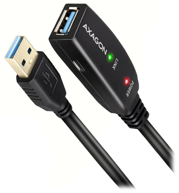 Axagon Active extension USB 3.2 Gen 1 A-M > A-F cable, 10 m long. Power supply option.
